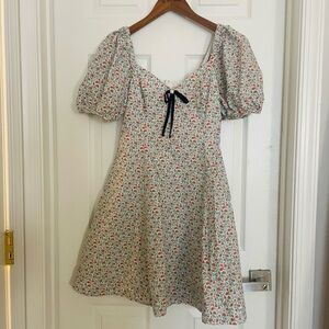 Floral Puff Sleeve Dress with Bow